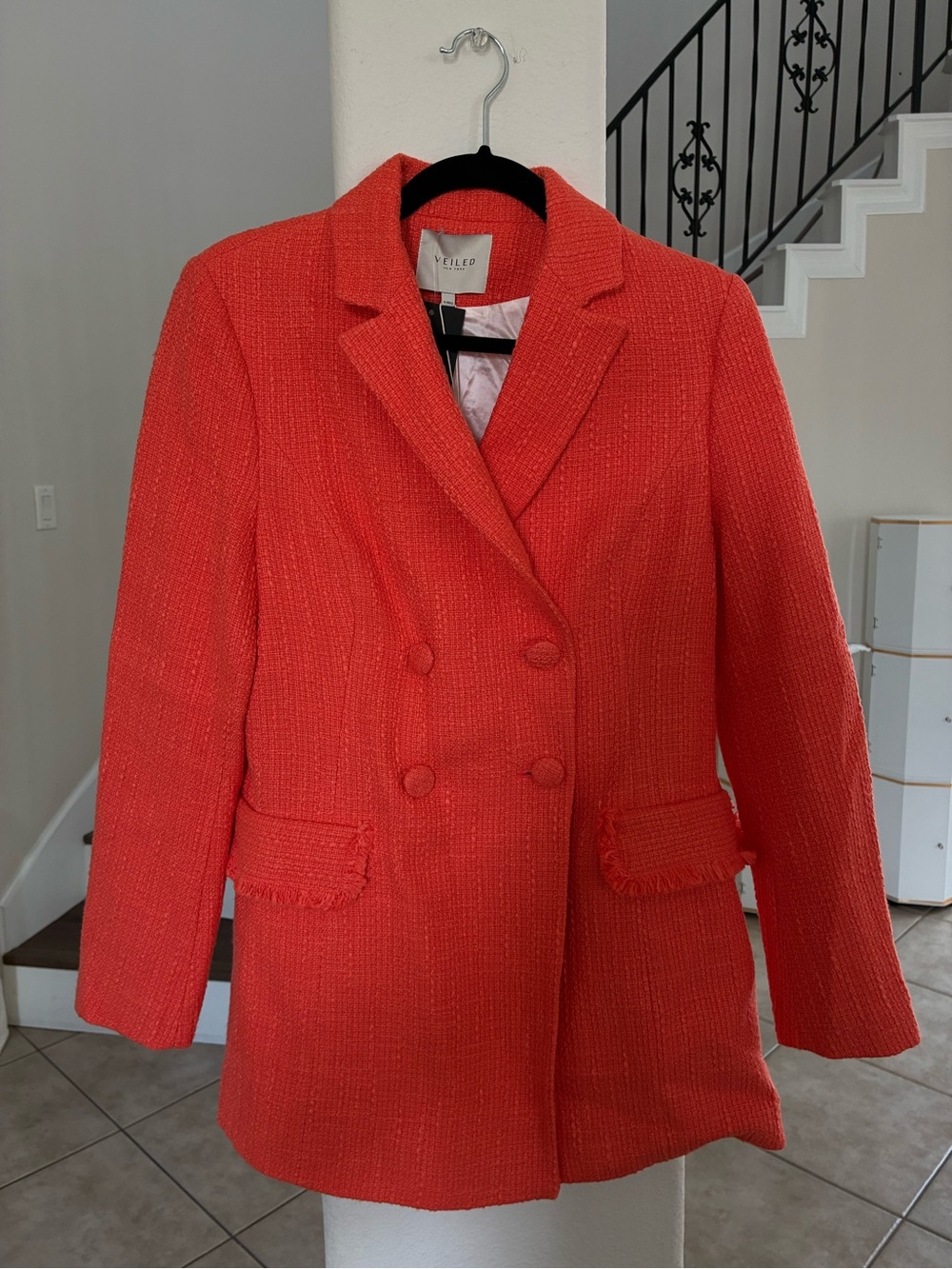 Salmon Double-Breasted Bouclé Jacket